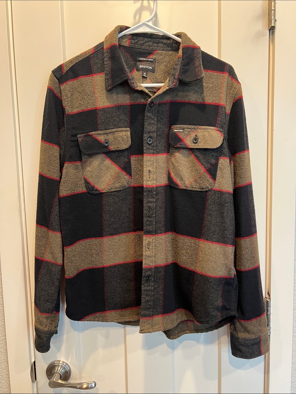 Brixton Black, Tan & Red Plaid Button-Front Shacket